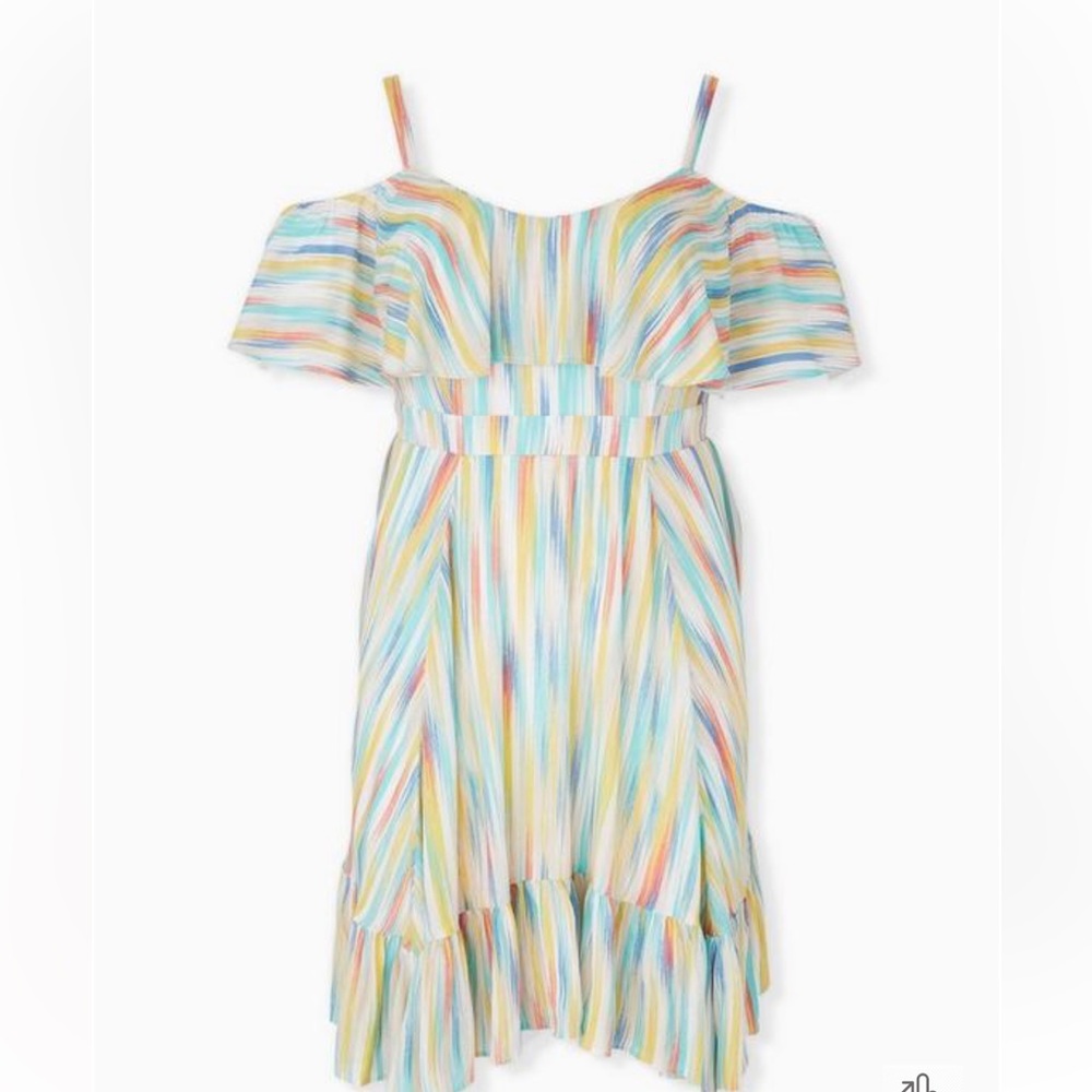 Torrid Rainbow Gauze Cold Shoulder Skater Dress
